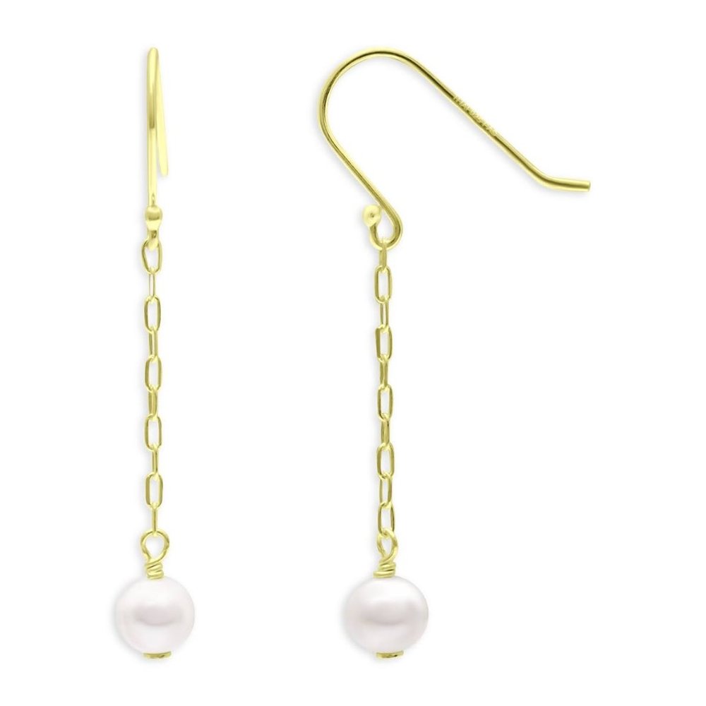 New AQUA Freshwater Pearl & Paperclip Chain Linear Drop Earrings